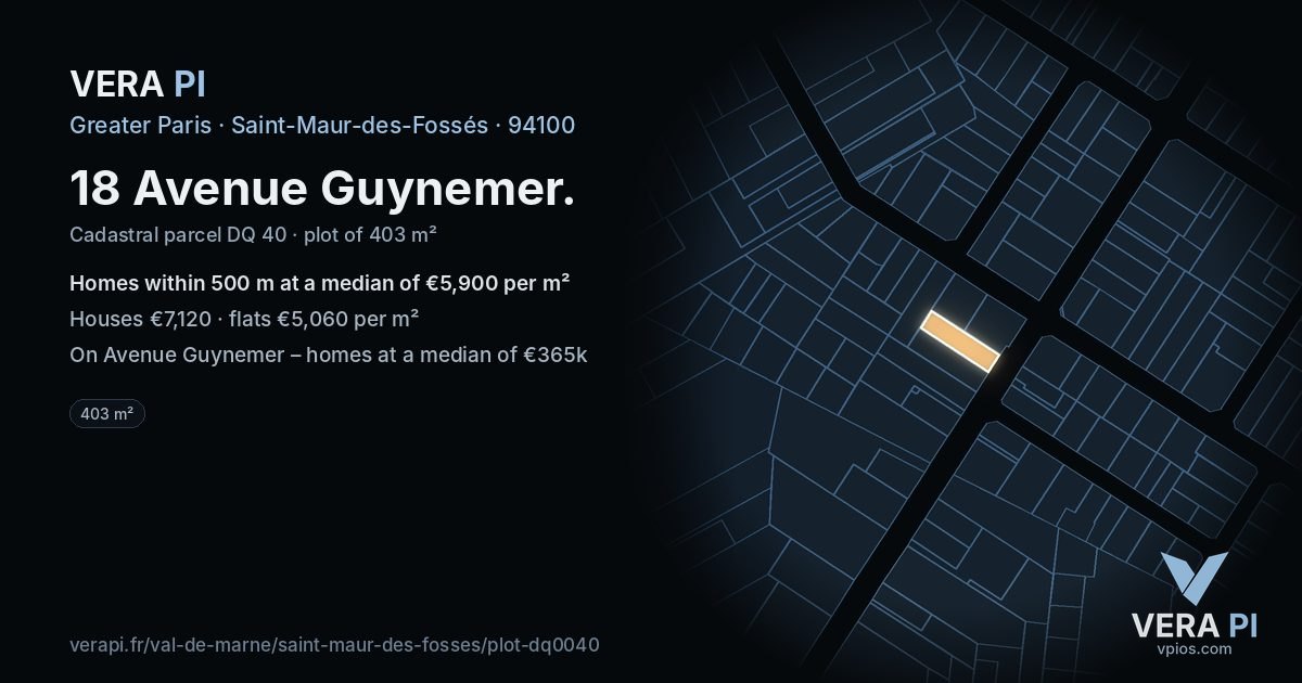 18 Avenue Guynemer, Saint-Maur-des-Fossés at night – the plot lit, the parcels around coloured by the prices near them