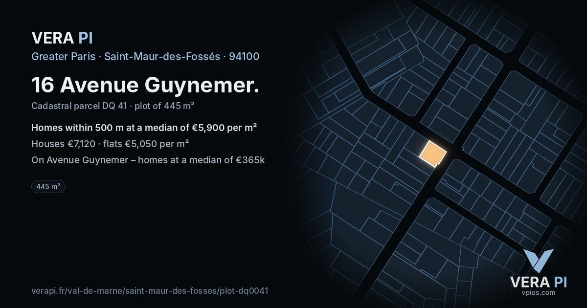 16 Avenue Guynemer, Saint-Maur-des-Fossés at night – the plot lit, the parcels around coloured by the prices near them