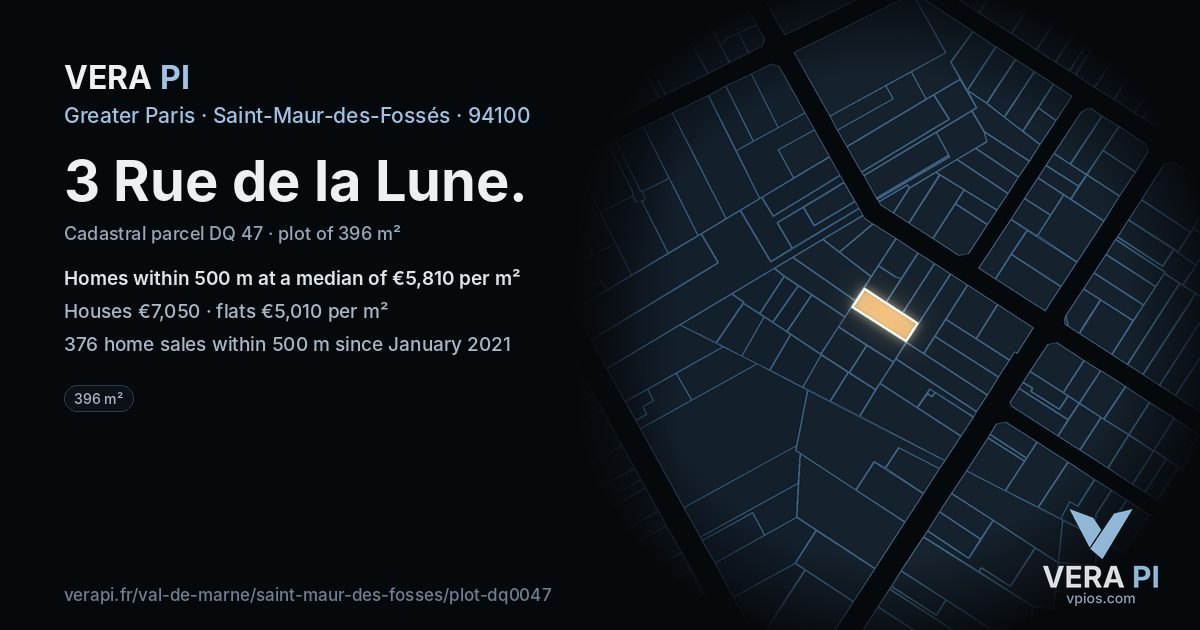 3 Rue de la Lune, Saint-Maur-des-Fossés at night – the plot lit, the parcels around coloured by the prices near them