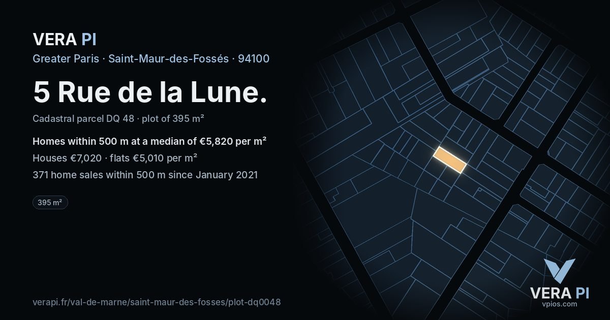 5 Rue de la Lune, Saint-Maur-des-Fossés at night – the plot lit, the parcels around coloured by the prices near them