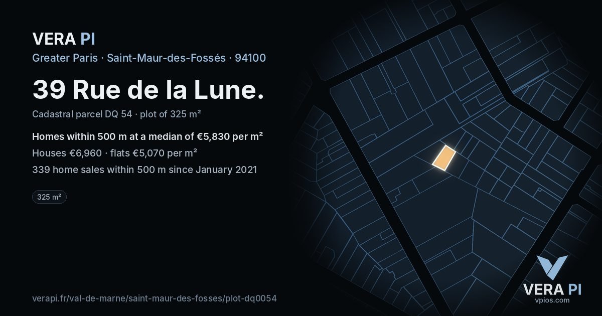 39 Rue de la Lune, Saint-Maur-des-Fossés at night – the plot lit, the parcels around coloured by the prices near them