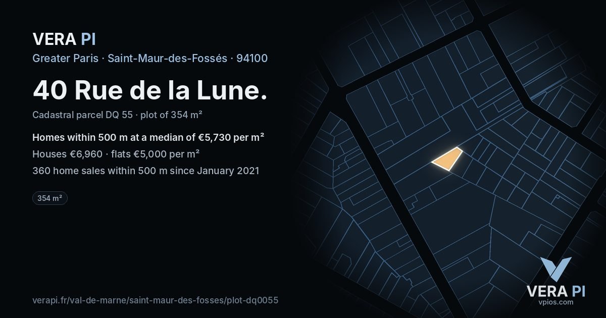 40 Rue de la Lune, Saint-Maur-des-Fossés at night – the plot lit, the parcels around coloured by the prices near them