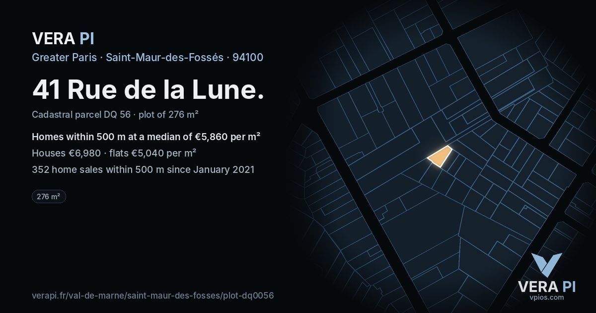 41 Rue de la Lune, Saint-Maur-des-Fossés at night – the plot lit, the parcels around coloured by the prices near them
