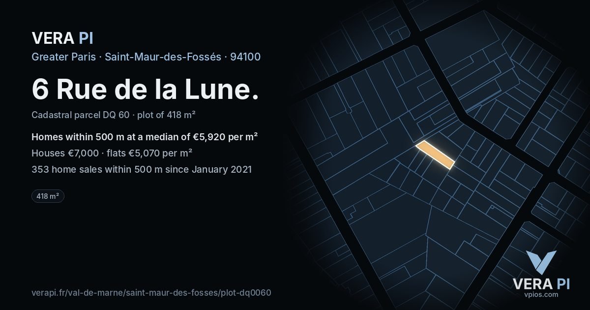 6 Rue de la Lune, Saint-Maur-des-Fossés at night – the plot lit, the parcels around coloured by the prices near them