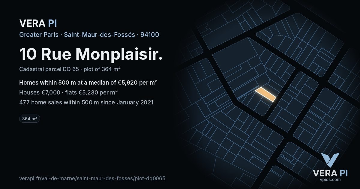 10 Rue Monplaisir, Saint-Maur-des-Fossés at night – the plot lit, the parcels around coloured by the prices near them
