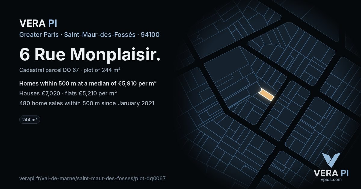 6 Rue Monplaisir, Saint-Maur-des-Fossés at night – the plot lit, the parcels around coloured by the prices near them