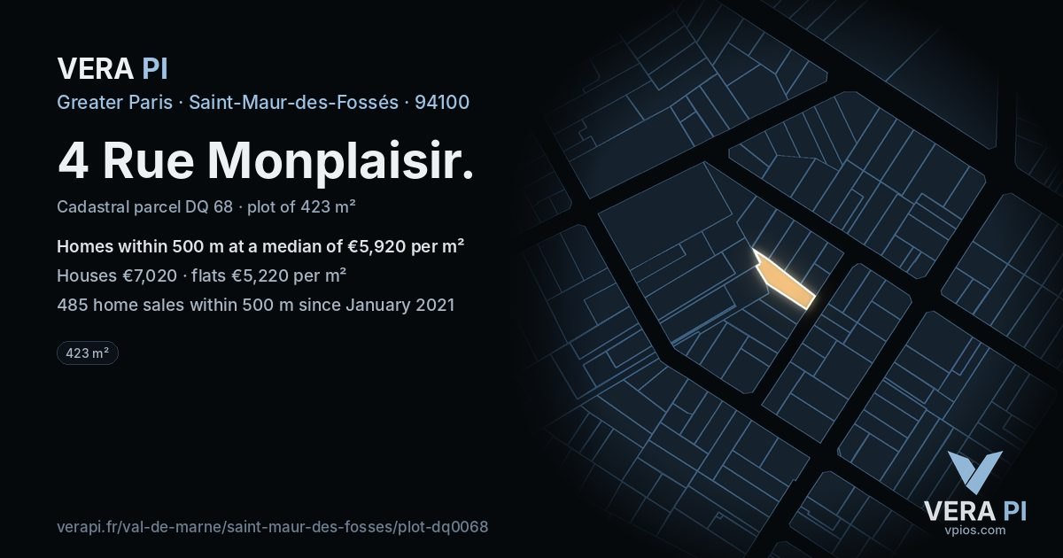 4 Rue Monplaisir, Saint-Maur-des-Fossés at night – the plot lit, the parcels around coloured by the prices near them