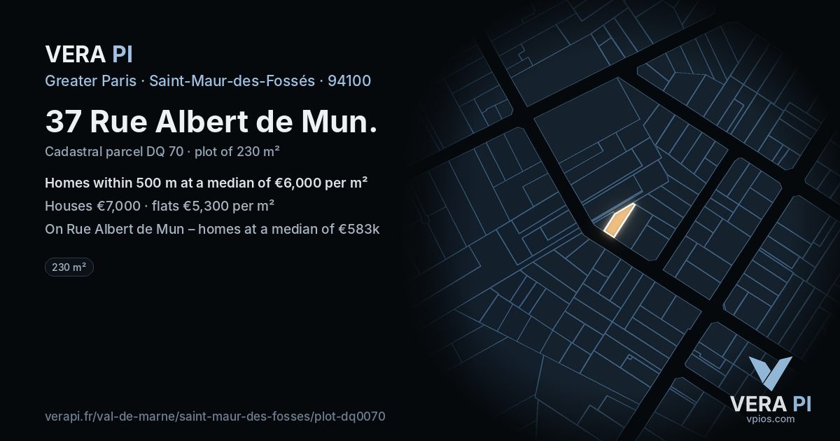 37 Rue Albert de Mun, Saint-Maur-des-Fossés at night – the plot lit, the parcels around coloured by the prices near them