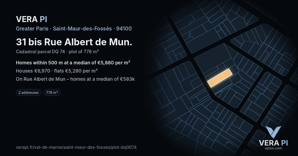 31 bis Rue Albert de Mun, Saint-Maur-des-Fossés at night – the plot lit, the parcels around coloured by the prices near them