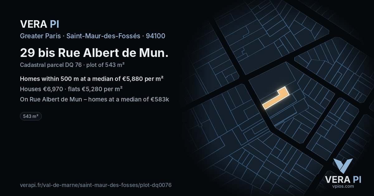 29 bis Rue Albert de Mun, Saint-Maur-des-Fossés at night – the plot lit, the parcels around coloured by the prices near them