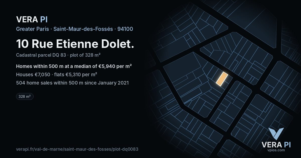 10 Rue Etienne Dolet, Saint-Maur-des-Fossés at night – the plot lit, the parcels around coloured by the prices near them