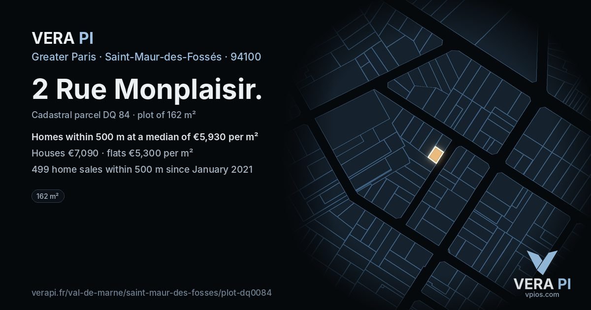 2 Rue Monplaisir, Saint-Maur-des-Fossés at night – the plot lit, the parcels around coloured by the prices near them