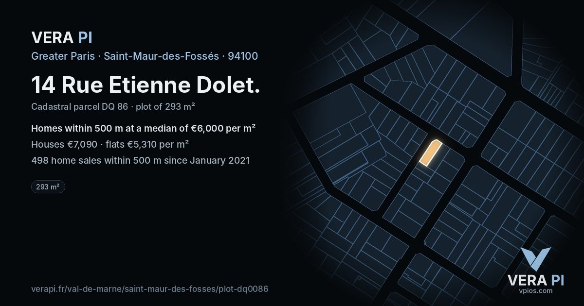 14 Rue Etienne Dolet, Saint-Maur-des-Fossés at night – the plot lit, the parcels around coloured by the prices near them
