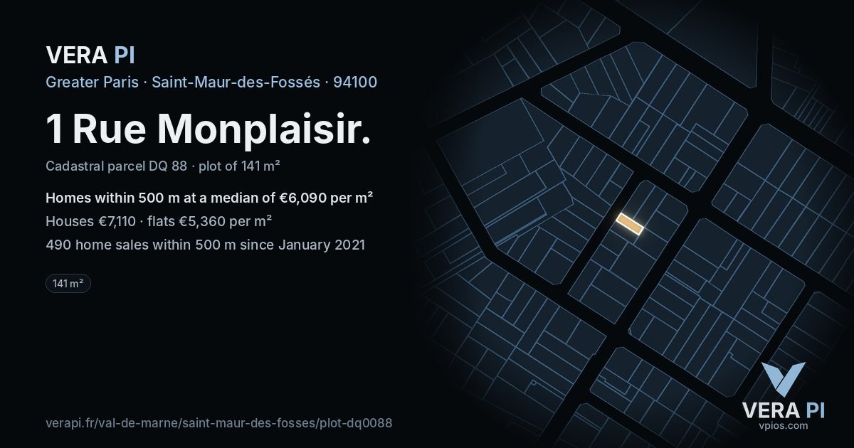 1 Rue Monplaisir, Saint-Maur-des-Fossés at night – the plot lit, the parcels around coloured by the prices near them