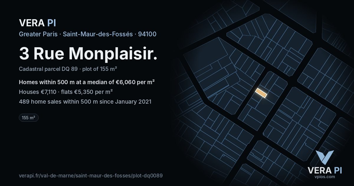 3 Rue Monplaisir, Saint-Maur-des-Fossés at night – the plot lit, the parcels around coloured by the prices near them