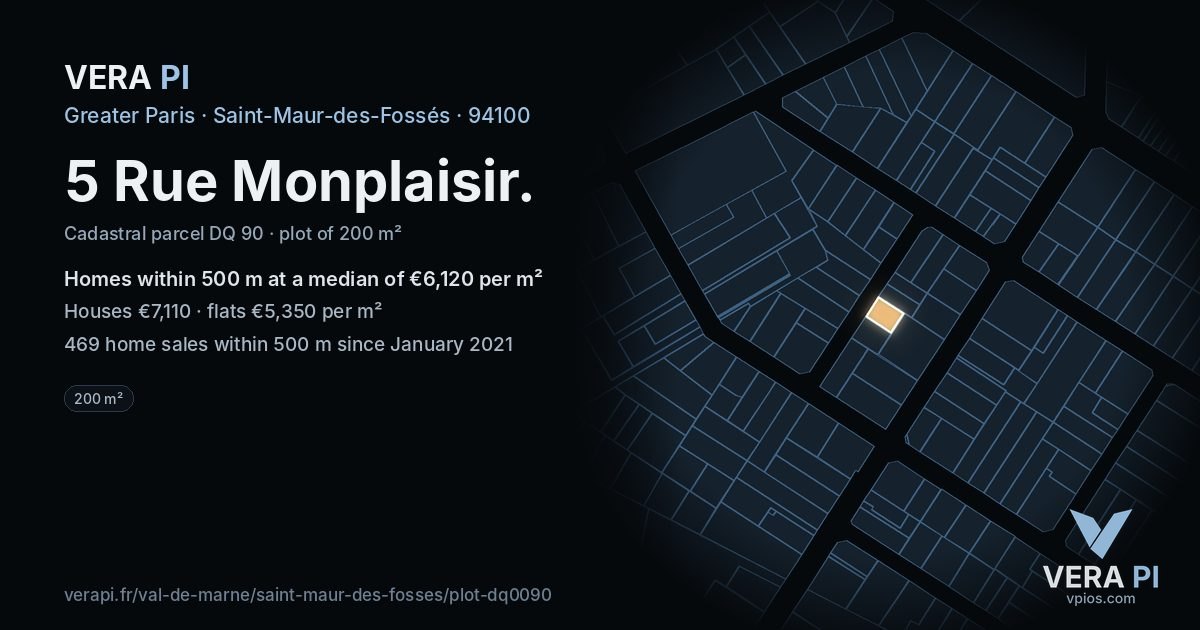 5 Rue Monplaisir, Saint-Maur-des-Fossés at night – the plot lit, the parcels around coloured by the prices near them