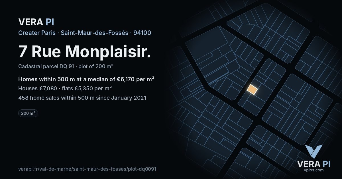 7 Rue Monplaisir, Saint-Maur-des-Fossés at night – the plot lit, the parcels around coloured by the prices near them