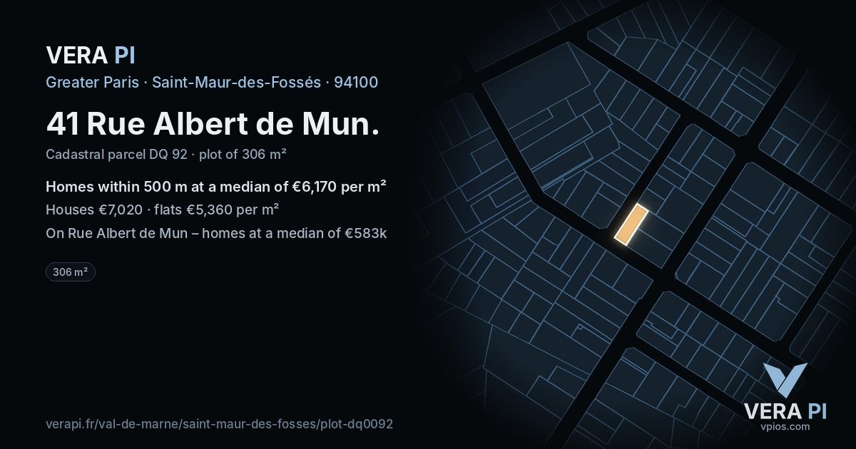 41 Rue Albert de Mun, Saint-Maur-des-Fossés at night – the plot lit, the parcels around coloured by the prices near them