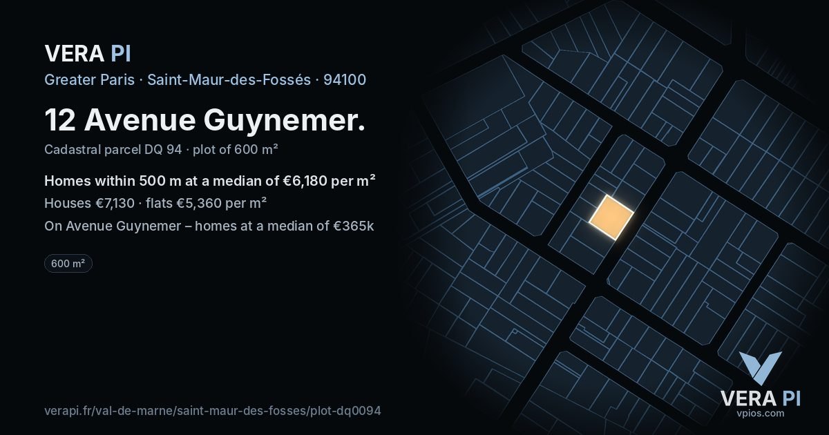 12 Avenue Guynemer, Saint-Maur-des-Fossés at night – the plot lit, the parcels around coloured by the prices near them