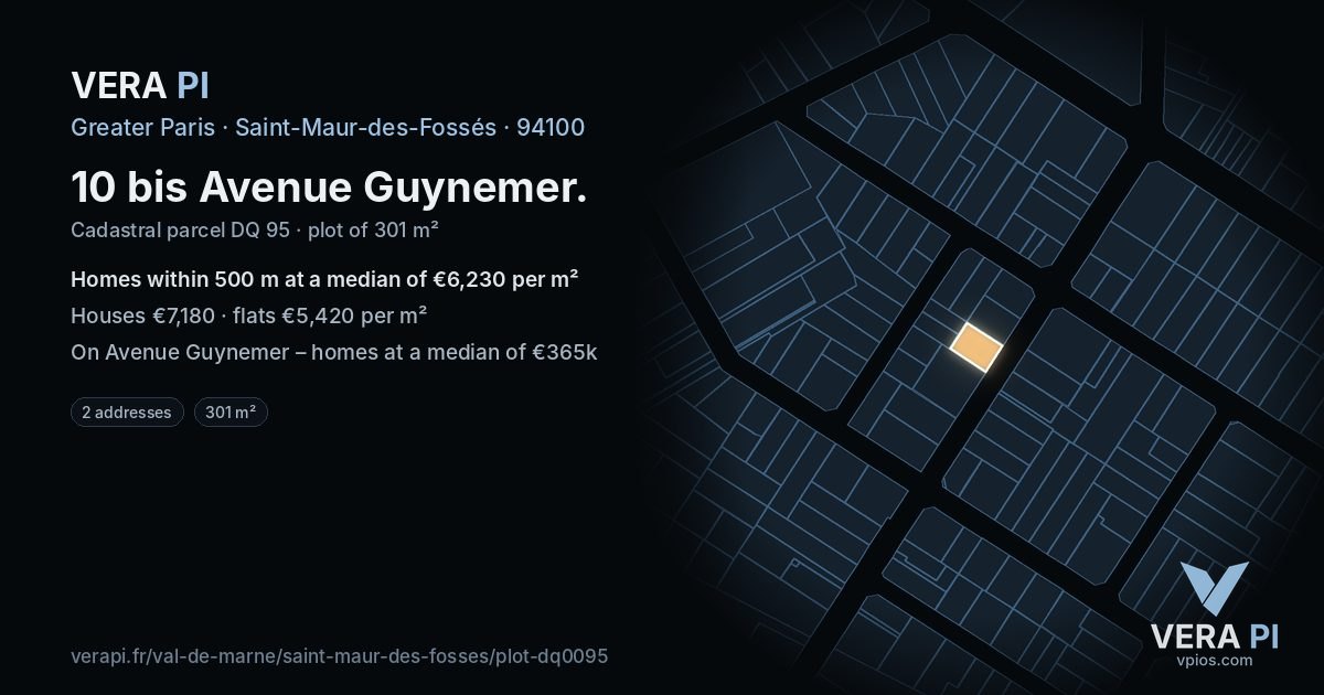 10 bis Avenue Guynemer, Saint-Maur-des-Fossés at night – the plot lit, the parcels around coloured by the prices near them
