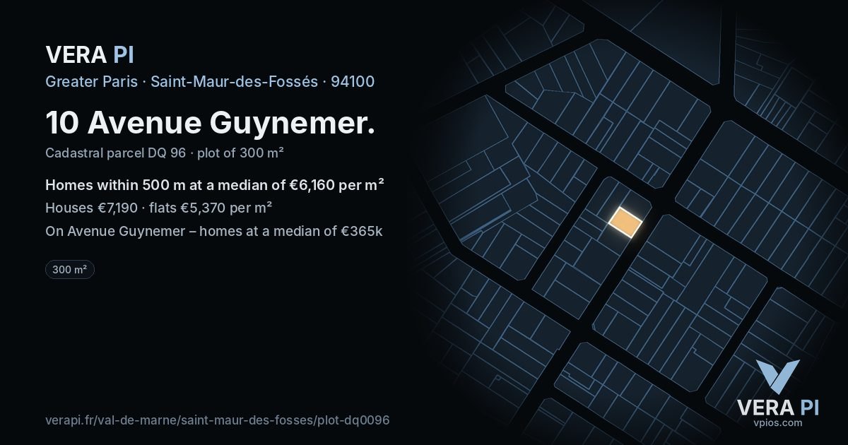 10 Avenue Guynemer, Saint-Maur-des-Fossés at night – the plot lit, the parcels around coloured by the prices near them