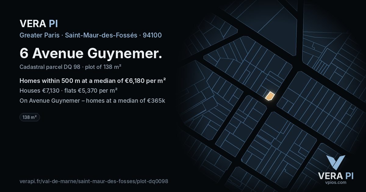 6 Avenue Guynemer, Saint-Maur-des-Fossés at night – the plot lit, the parcels around coloured by the prices near them