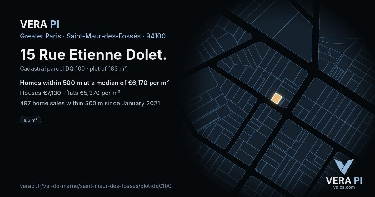 15 Rue Etienne Dolet, Saint-Maur-des-Fossés at night – the plot lit, the parcels around coloured by the prices near them