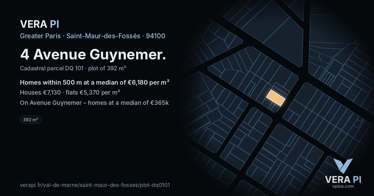 4 Avenue Guynemer, Saint-Maur-des-Fossés at night – the plot lit, the parcels around coloured by the prices near them