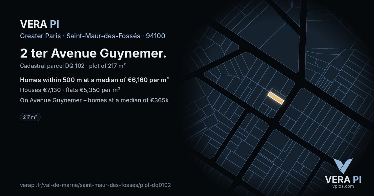 2 ter Avenue Guynemer, Saint-Maur-des-Fossés at night – the plot lit, the parcels around coloured by the prices near them