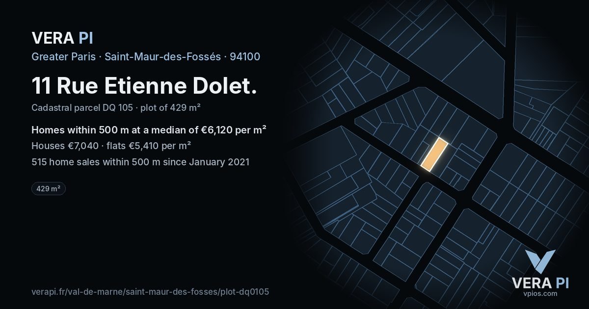 11 Rue Etienne Dolet, Saint-Maur-des-Fossés at night – the plot lit, the parcels around coloured by the prices near them