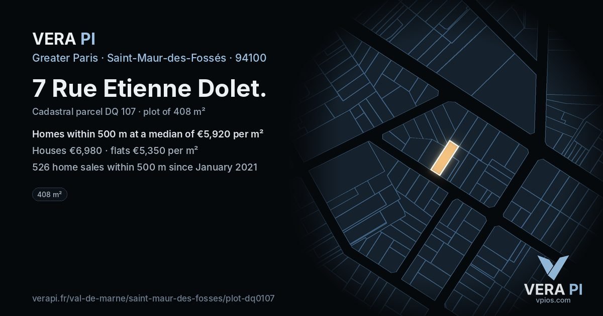 7 Rue Etienne Dolet, Saint-Maur-des-Fossés at night – the plot lit, the parcels around coloured by the prices near them