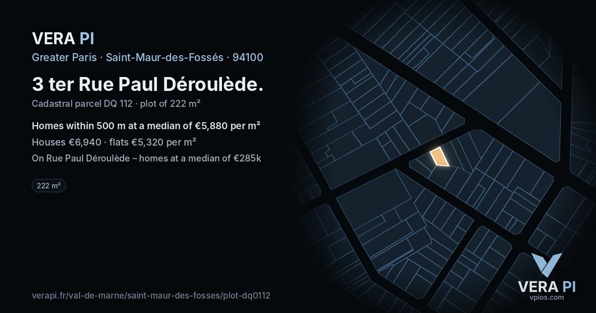 3 ter Rue Paul Déroulède, Saint-Maur-des-Fossés at night – the plot lit, the parcels around coloured by the prices near them