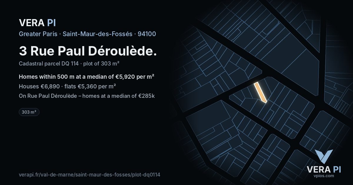 3 Rue Paul Déroulède, Saint-Maur-des-Fossés at night – the plot lit, the parcels around coloured by the prices near them