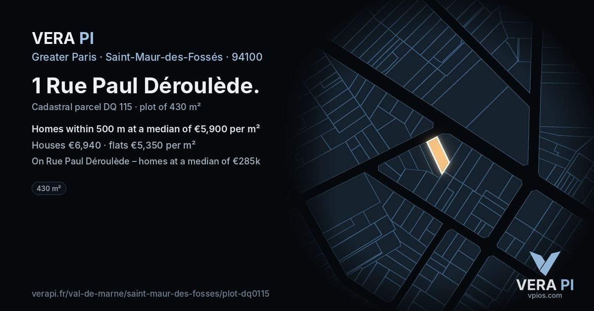 1 Rue Paul Déroulède, Saint-Maur-des-Fossés at night – the plot lit, the parcels around coloured by the prices near them