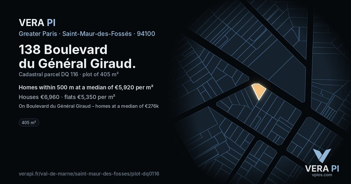 138 Boulevard du Général Giraud, Saint-Maur-des-Fossés at night – the plot lit, the parcels around coloured by the prices near them