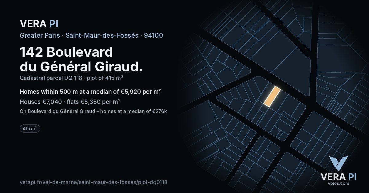 142 Boulevard du Général Giraud, Saint-Maur-des-Fossés at night – the plot lit, the parcels around coloured by the prices near them