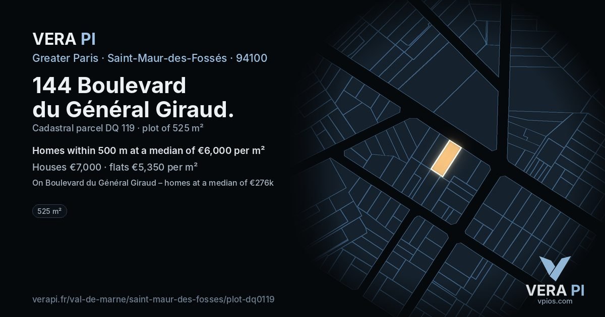 144 Boulevard du Général Giraud, Saint-Maur-des-Fossés at night – the plot lit, the parcels around coloured by the prices near them