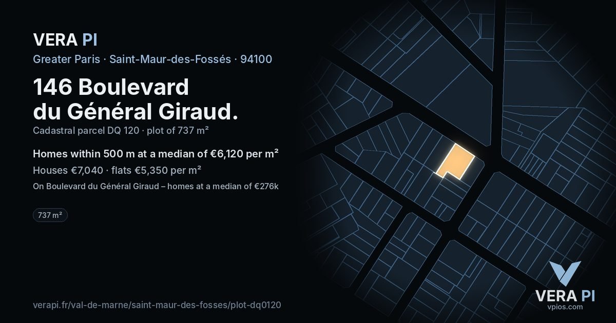 146 Boulevard du Général Giraud, Saint-Maur-des-Fossés at night – the plot lit, the parcels around coloured by the prices near them