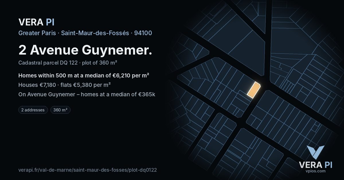 2 Avenue Guynemer, Saint-Maur-des-Fossés at night – the plot lit, the parcels around coloured by the prices near them