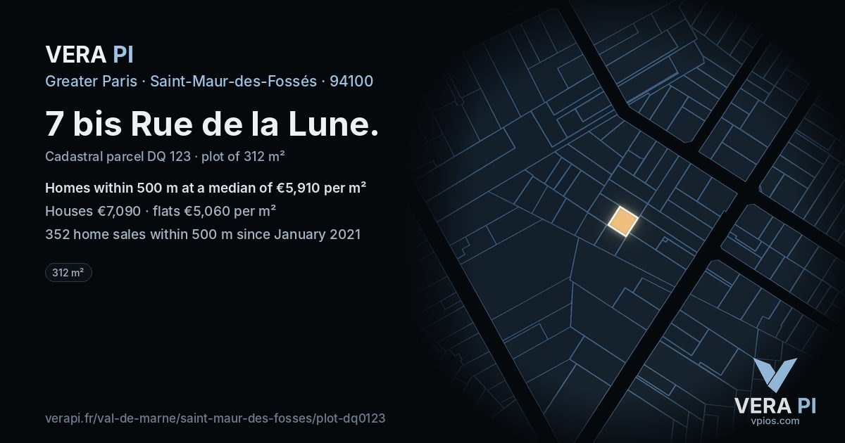 7 bis Rue de la Lune, Saint-Maur-des-Fossés at night – the plot lit, the parcels around coloured by the prices near them