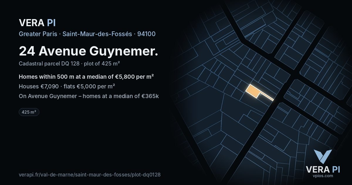 24 Avenue Guynemer, Saint-Maur-des-Fossés at night – the plot lit, the parcels around coloured by the prices near them