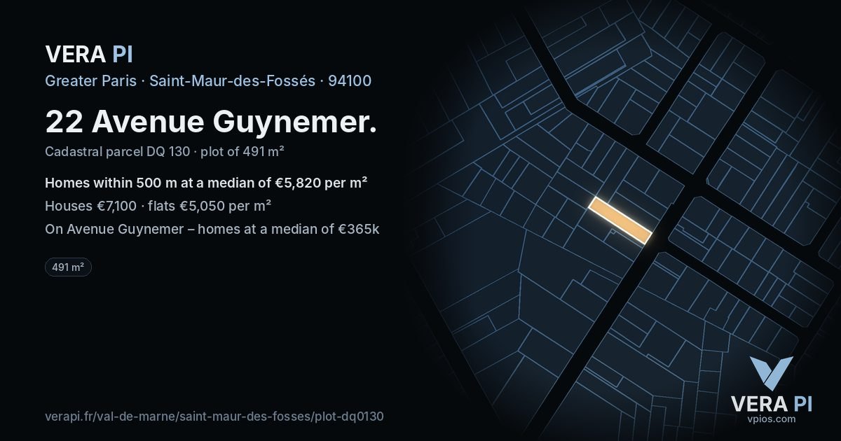 22 Avenue Guynemer, Saint-Maur-des-Fossés at night – the plot lit, the parcels around coloured by the prices near them