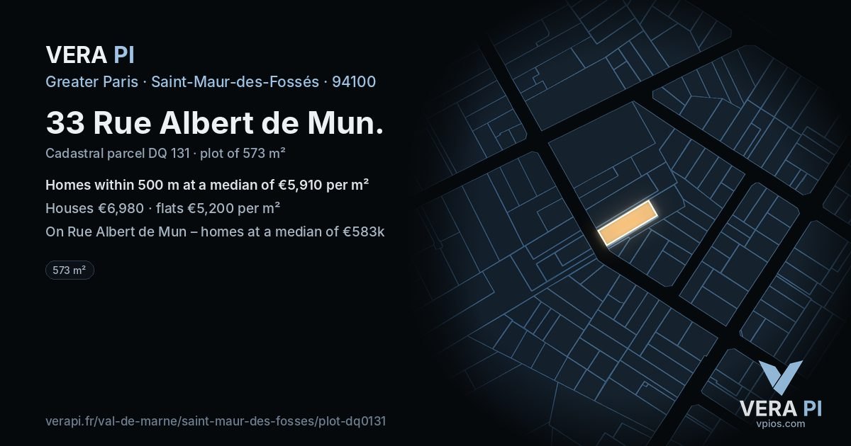 33 Rue Albert de Mun, Saint-Maur-des-Fossés at night – the plot lit, the parcels around coloured by the prices near them