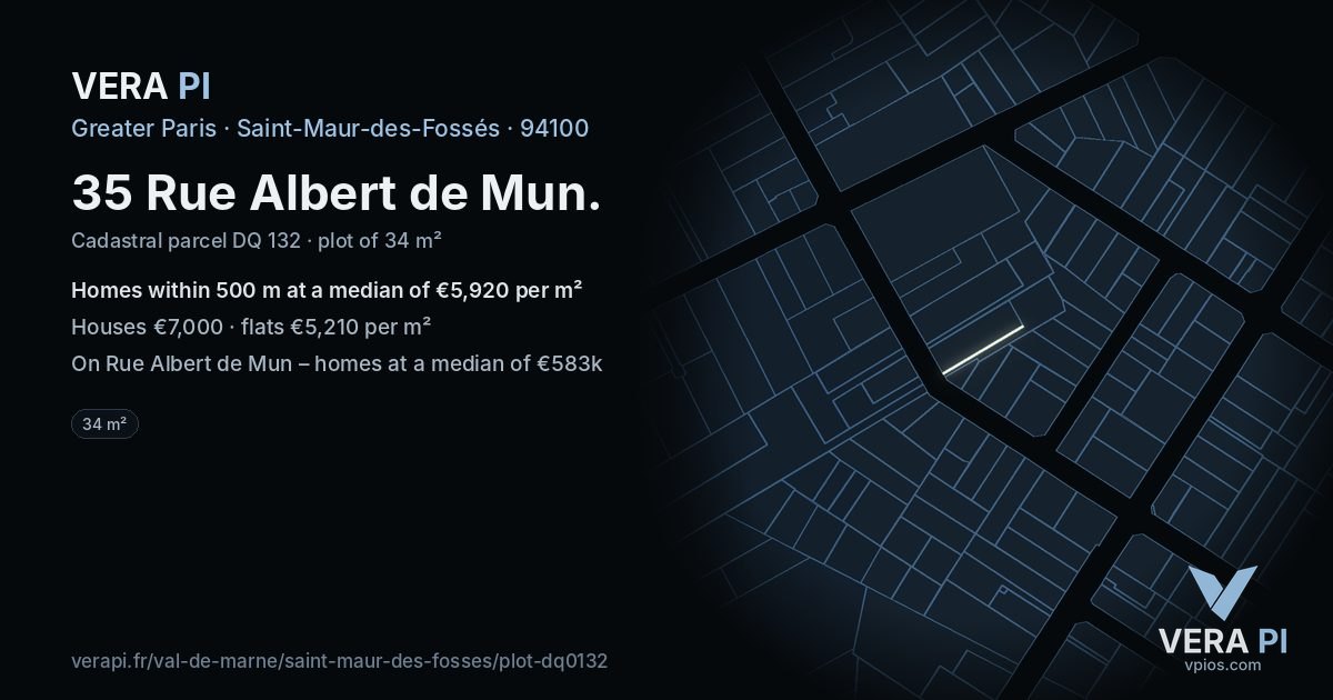 35 Rue Albert de Mun, Saint-Maur-des-Fossés at night – the plot lit, the parcels around coloured by the prices near them