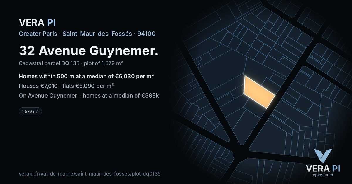 32 Avenue Guynemer, Saint-Maur-des-Fossés at night – the plot lit, the parcels around coloured by the prices near them