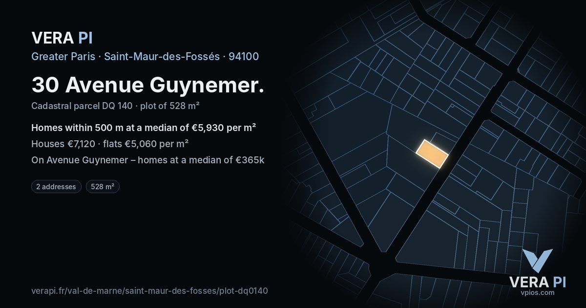 30 Avenue Guynemer, Saint-Maur-des-Fossés at night – the plot lit, the parcels around coloured by the prices near them