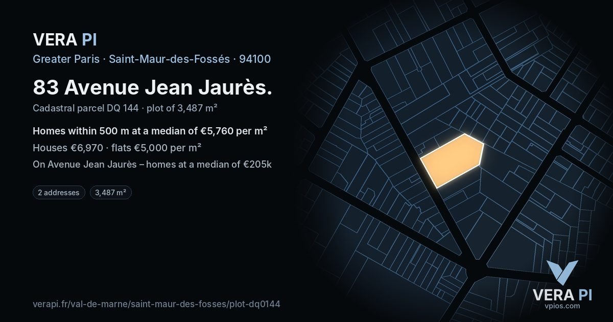 83 Avenue Jean Jaurès, Saint-Maur-des-Fossés at night – the plot lit, the parcels around coloured by the prices near them