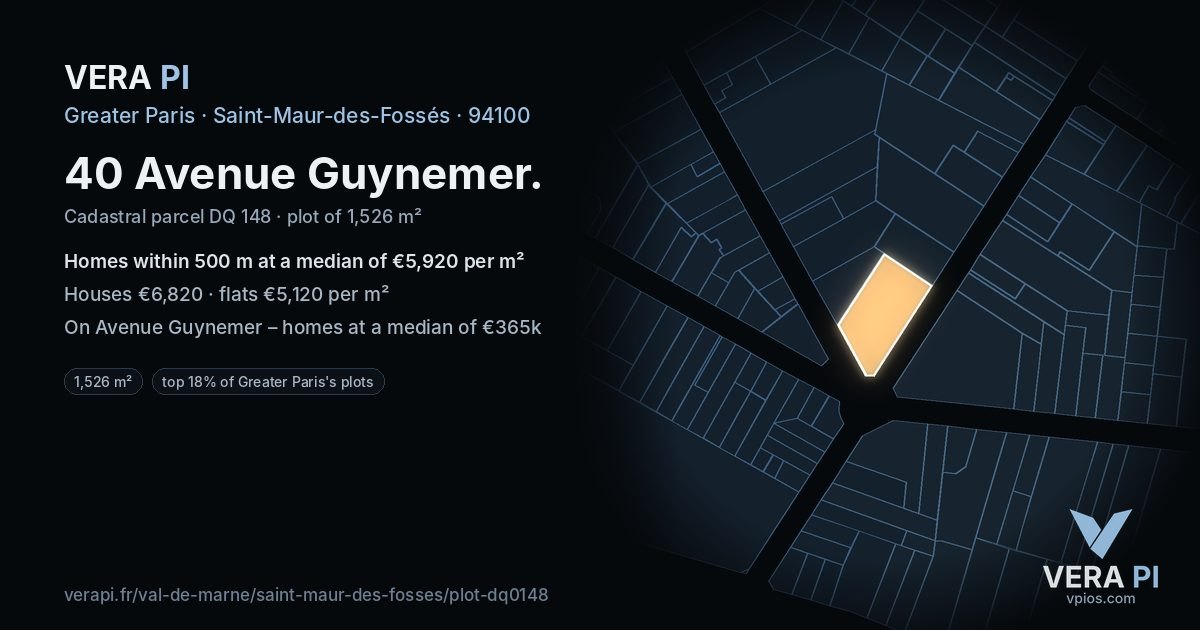40 Avenue Guynemer, Saint-Maur-des-Fossés at night – the plot lit, the parcels around coloured by the prices near them