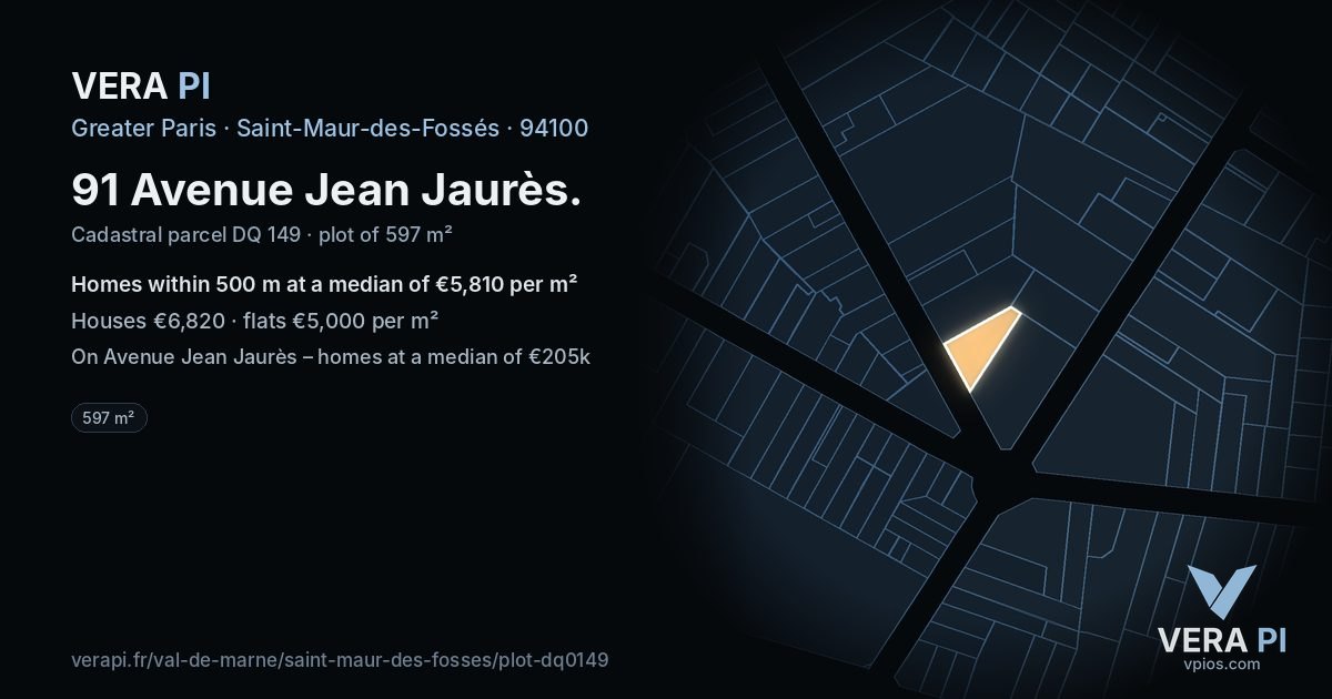 91 Avenue Jean Jaurès, Saint-Maur-des-Fossés at night – the plot lit, the parcels around coloured by the prices near them