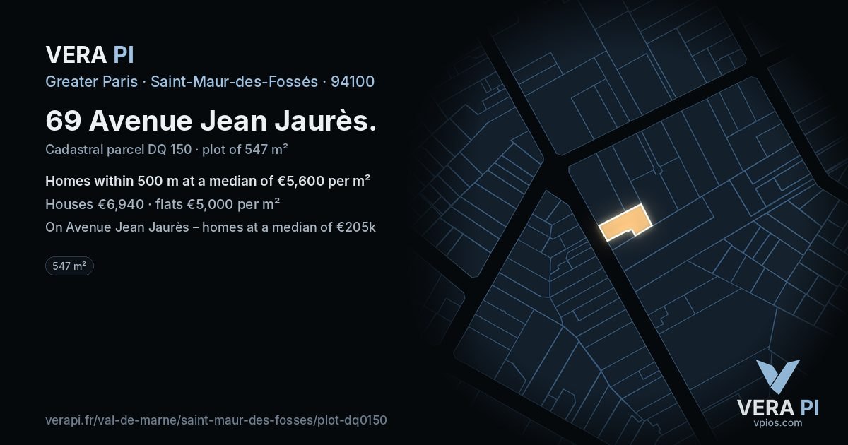 69 Avenue Jean Jaurès, Saint-Maur-des-Fossés at night – the plot lit, the parcels around coloured by the prices near them